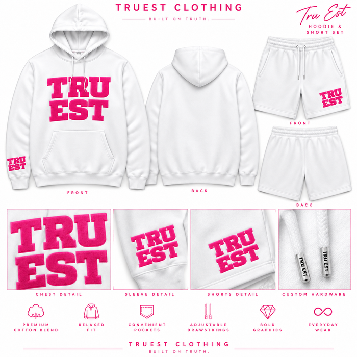 TRU EST Hoodie & Shorts Set - White/Pink
